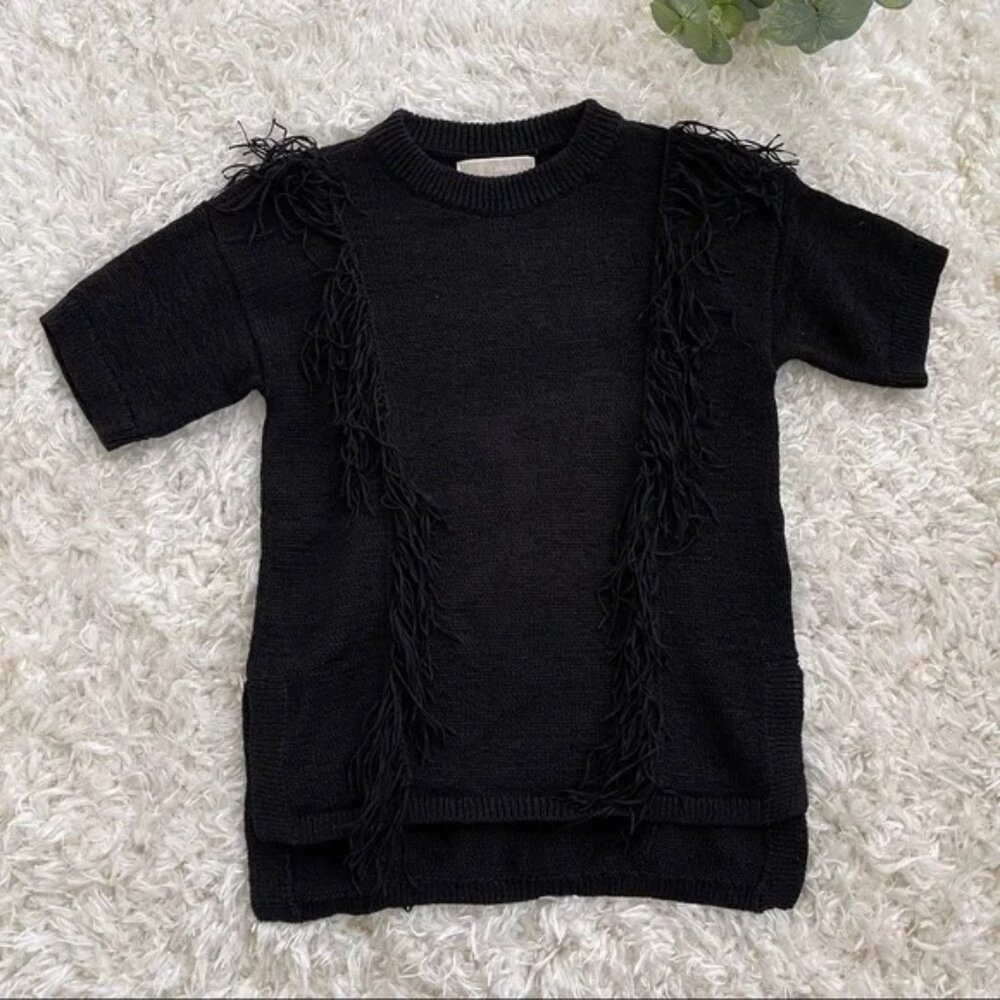 🖤 Michael Kors Fringe Knit Top Sz XS | Boho Sweater Tee‎ Cotton Blend ✨